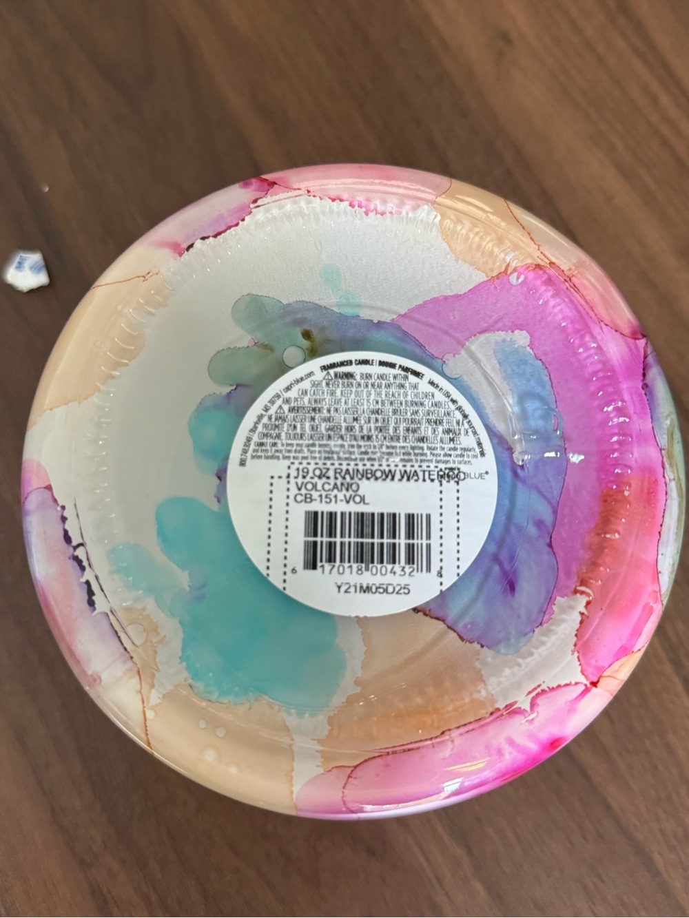 New | Capri Blue | 19 oz large | Rainbow watercolor Volcano candle | Anthro - Picture 3 of 4
